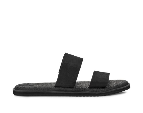 Sanuk Yoga Gora Leather - Sanuk Slides Womens Black - Philippines EJUBIK475